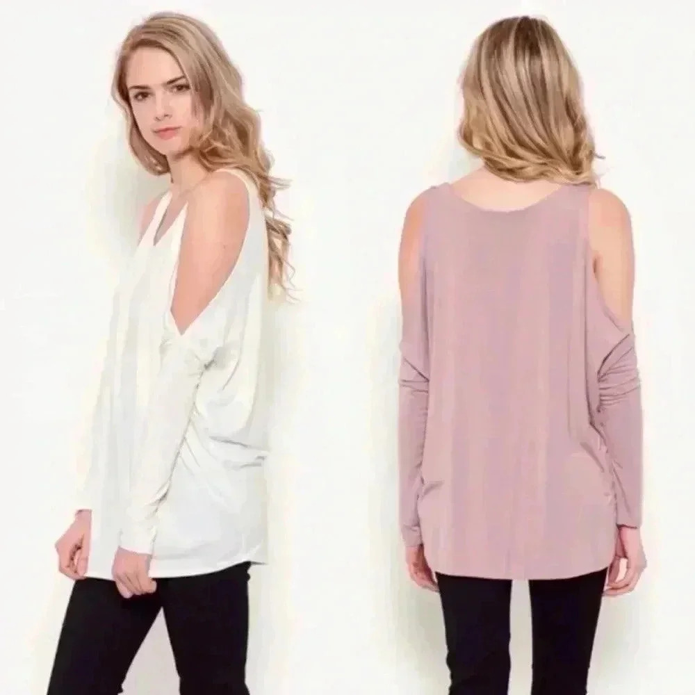 "Callie" Cold Shoulder Long Sleeve Tee - Picture 4 of 5